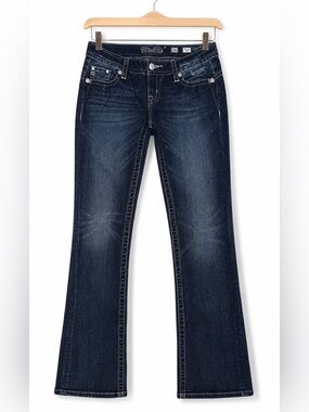 Miss Me Low Rise Bootcut Jeans Embroidered Stretch Y2K Dark Wash Size 26